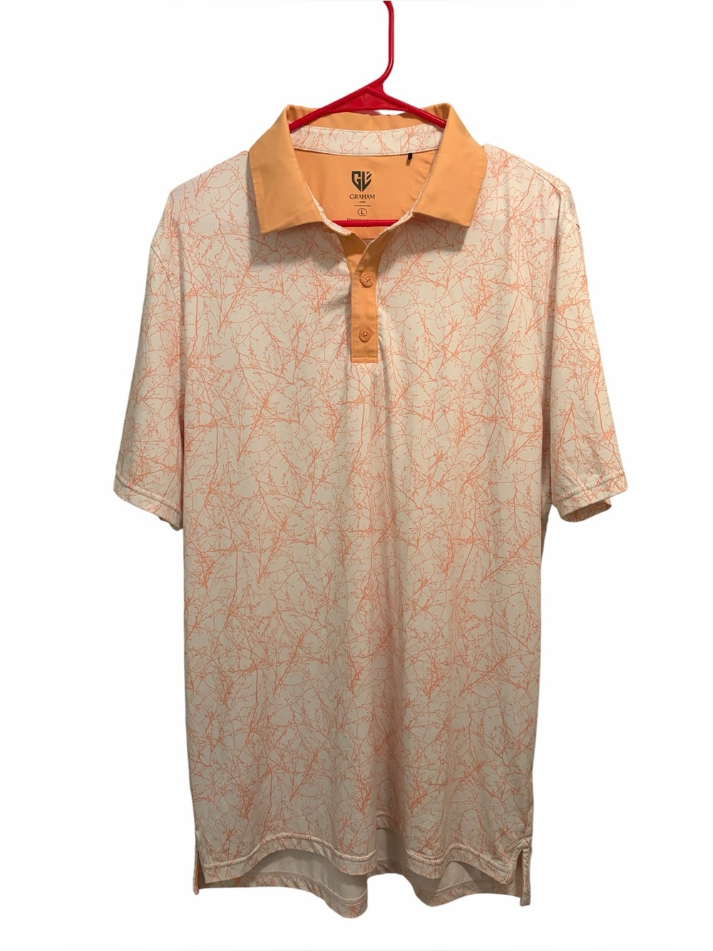 Graham Luxe Men’s Orange/Beige Printed Polo Shirt. Size large. Good condition